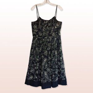 Ann Taylor Silk Dress Black & Tan Floral Paisley Spaghetti Straps Size 12
